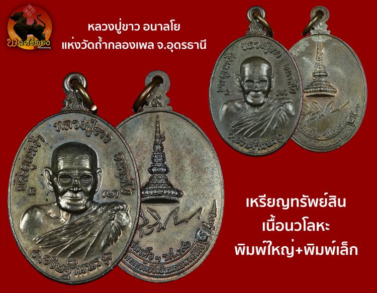 เหรียญทรัพย์สิน หลวงปู่ขาว อนาลโย แห่งวัดถ้ำกลองเพล เนื้อนวโ