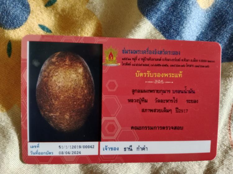 ลูกอมผงพรายกุมาร บรอนน้ำมัน หลวงปู่ทิม พร้อมบัตรรับรอง